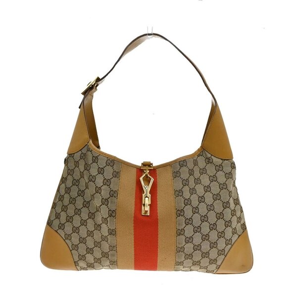 GUCCI Logo Sherry GG Pattern Shoulder Hobo Bag Canvas Leather Brown GHW 62YH376 - Picture 1 of 16